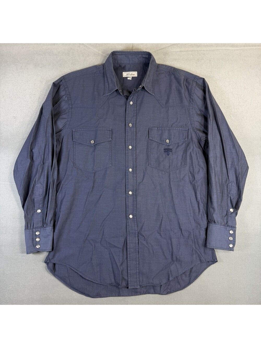 Vintage 80s Lucchese Pearl Snap Western Shirt Mens M/L Blue Made In USA Rare